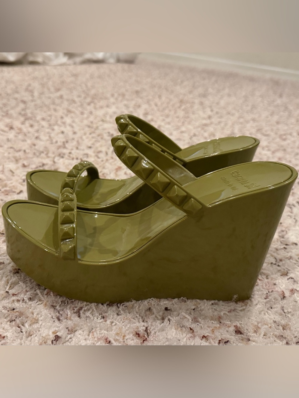 Carmen Sol Olive Green Tonino Wedge Double-Strap Sandals